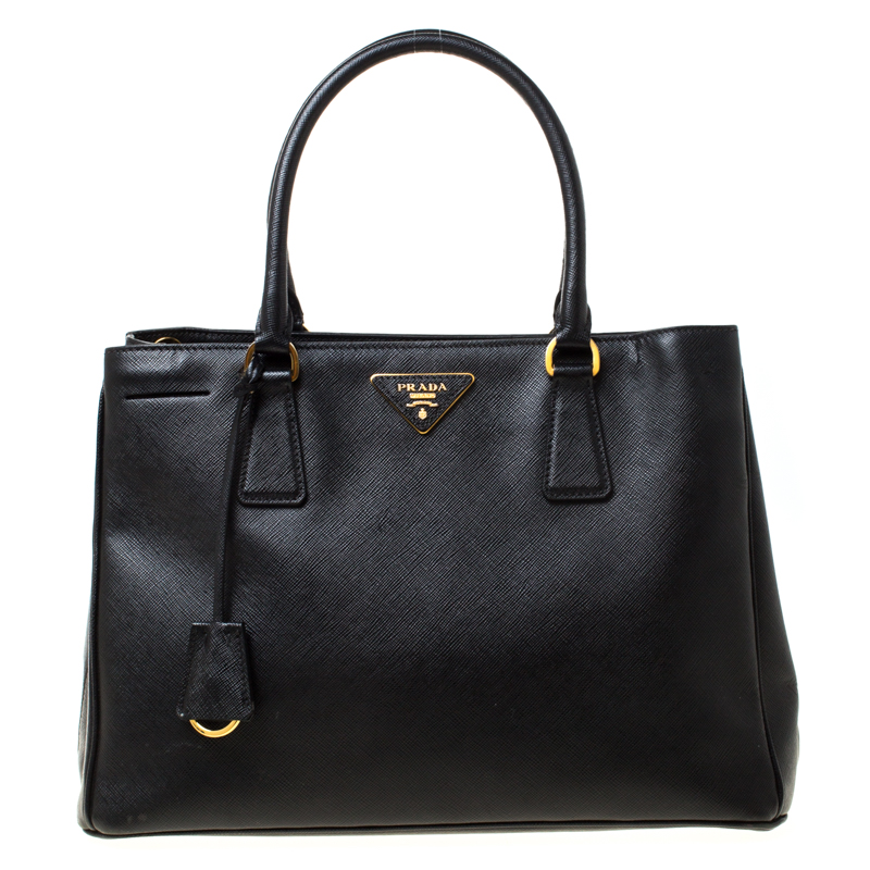 Pre Owned Prada Black Saffiano Leather Medium Galleria Tote