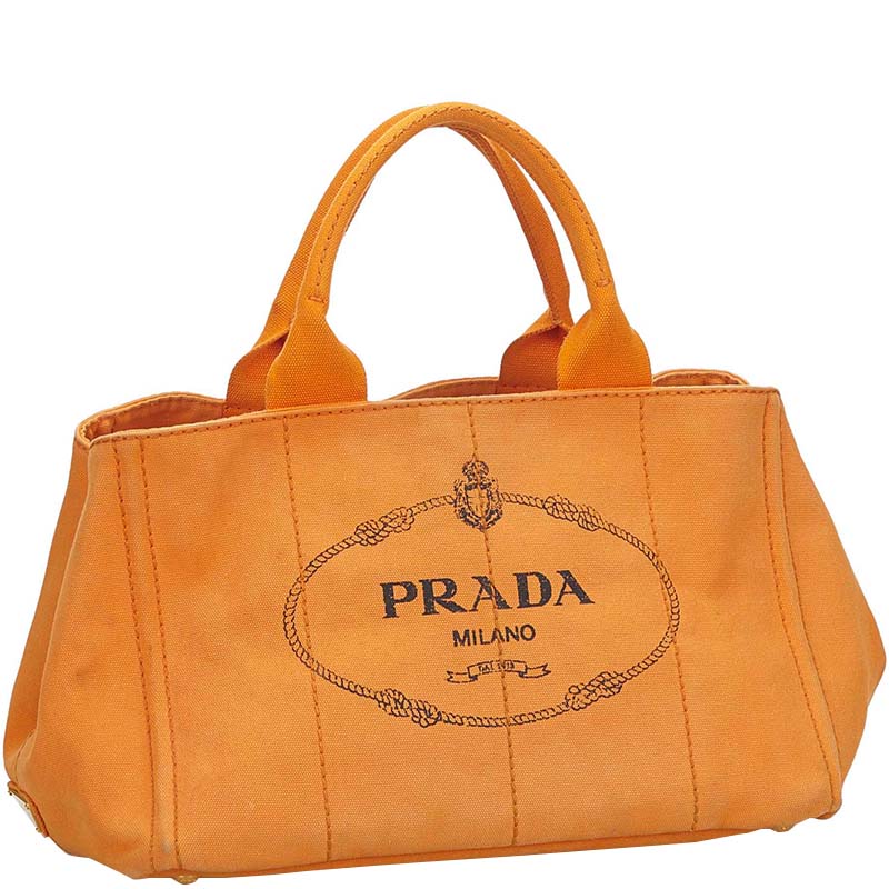 

Prada Orange Canapa Canvas Logo Satchel