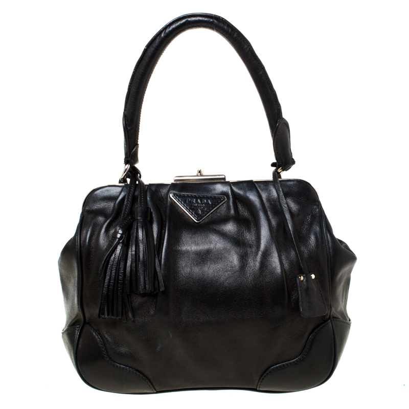 Prada Black Leather Metal Frame Satchel Prada TLC