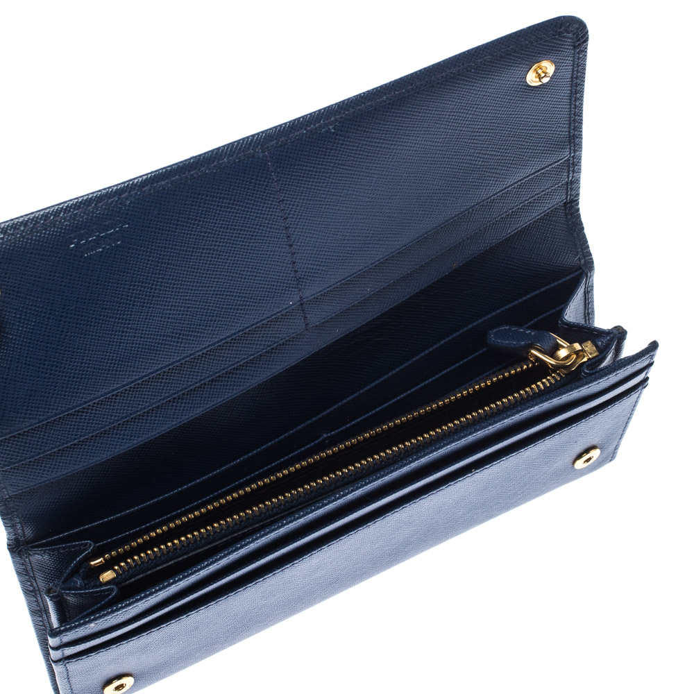 

Prada Blue Saffiano Leather Continental Flap Wallet