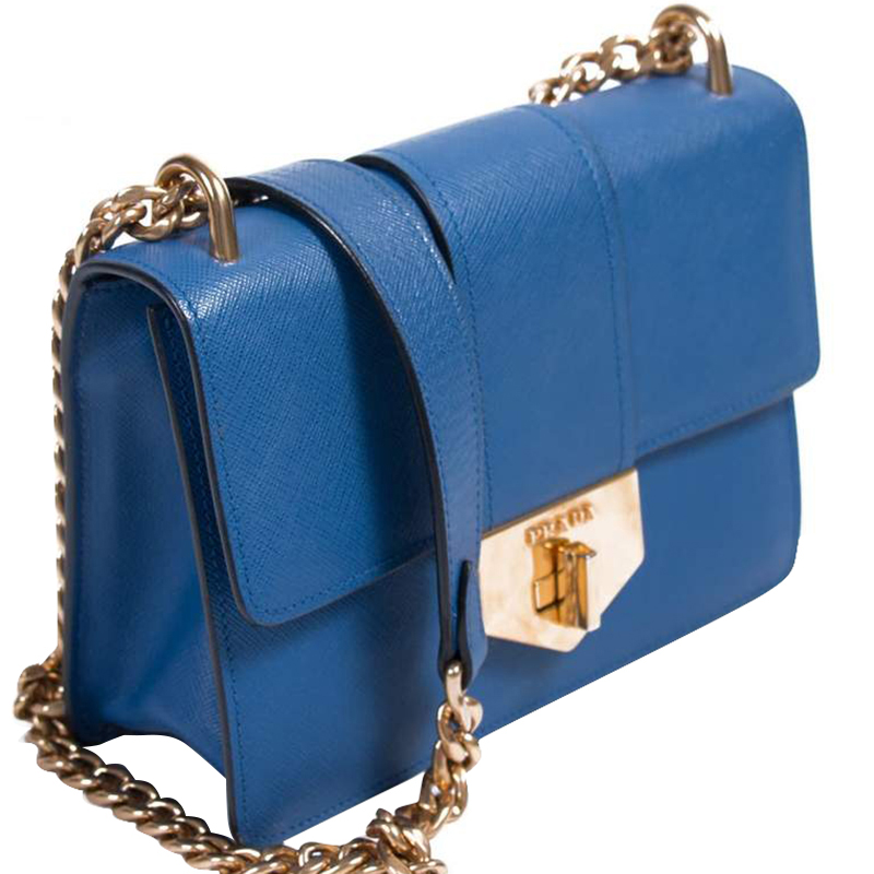 

Prada Blue Saffiano Lux Leather Shoulder Bag