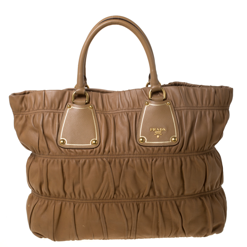 Pre Owned Prada Tan Gathered Leather Tote