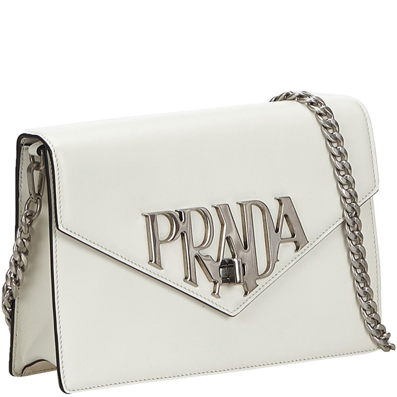

Prada White Leather Logo Liberty Chain Crossbody Bag
