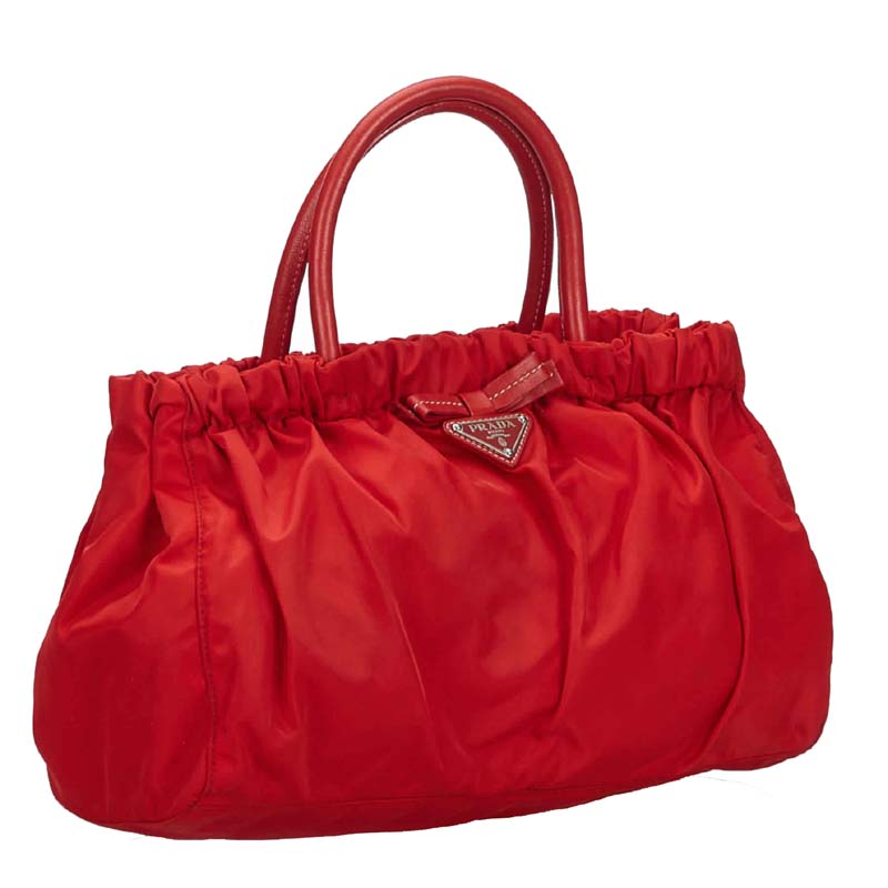 

Prada Red Nylon Bow Ruched Satchel