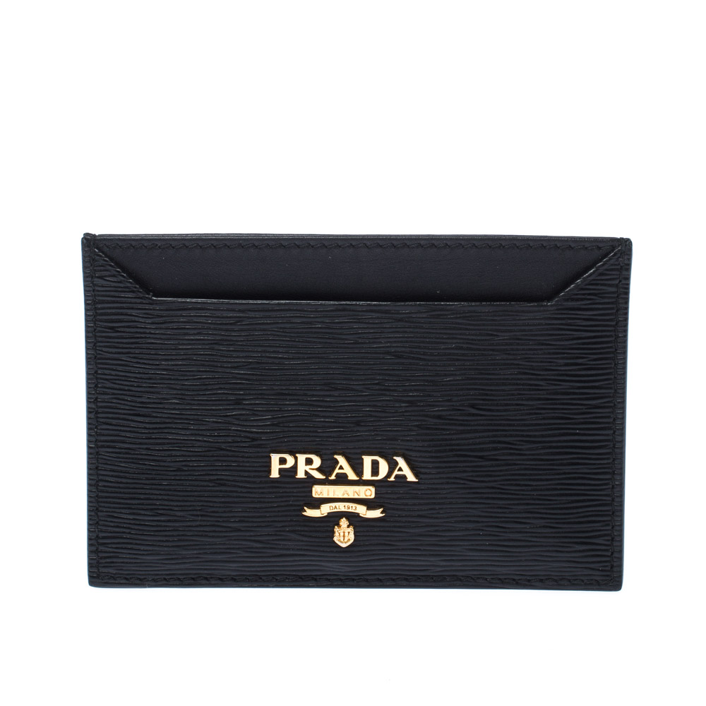 Pre Owned Prada Black Leather Logo Card Holder