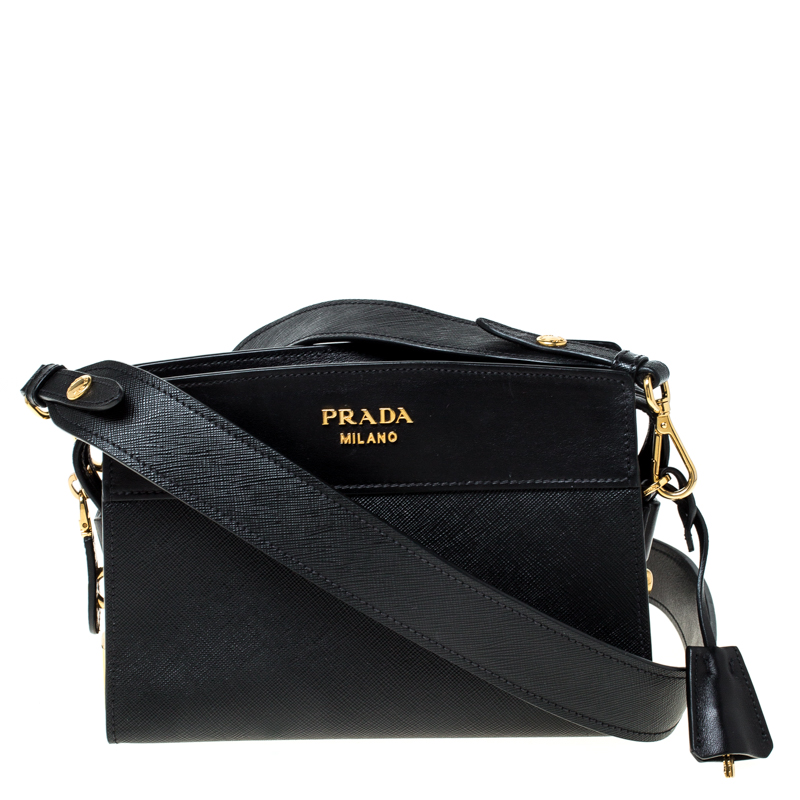Pre Owned Prada Black Saffiano Leather Crossbody Bag
