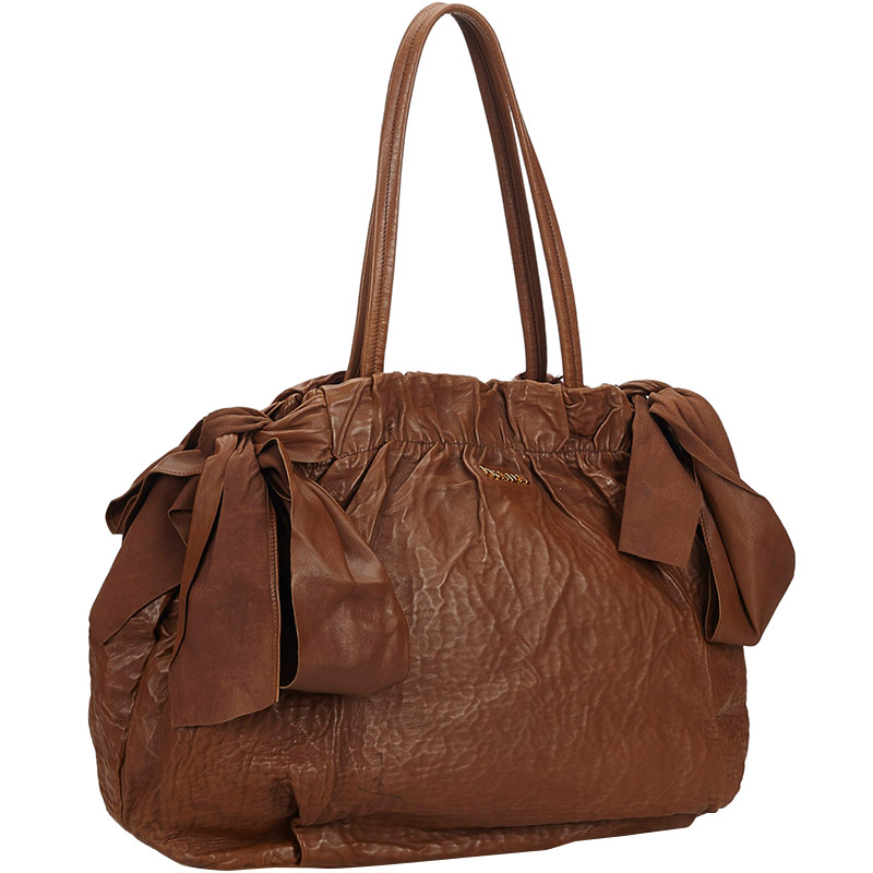

Prada Brown Leather Ribbon Shoulder Bag
