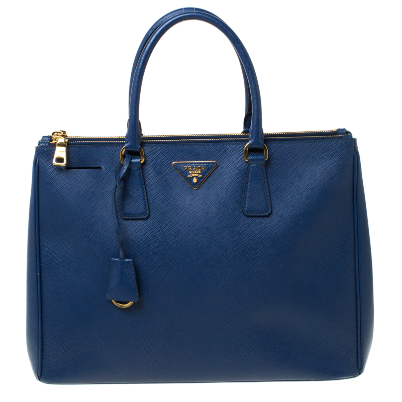 Prada Blue Saffiano Lux Leather Large Double Zip Tote Prada | TLC