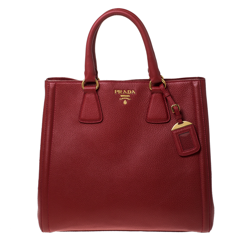 Pre Owned Prada Red Leather Vitello Daino Shopper Tote
