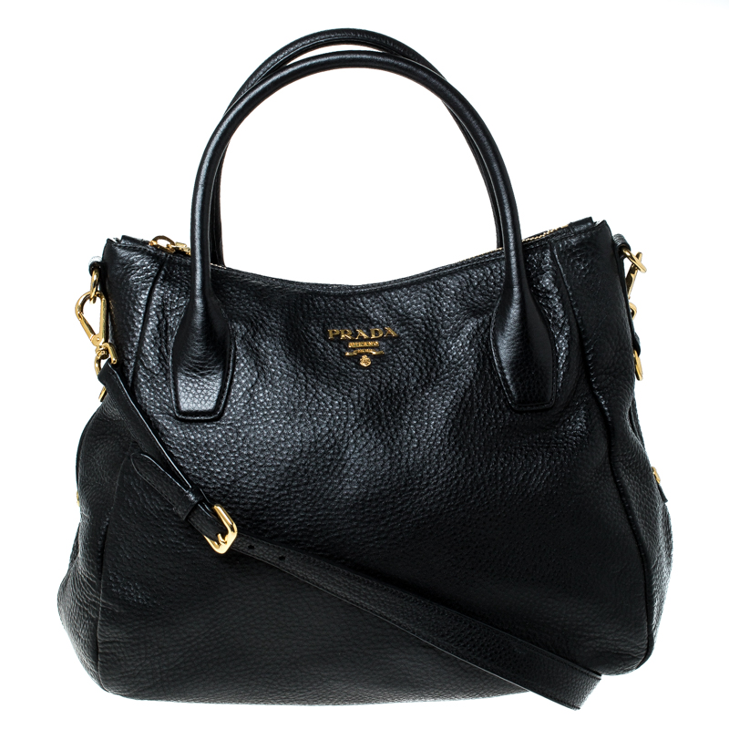 Pre Owned Prada Black Leather Vitello Daino Sacca 2 Manici Hobo