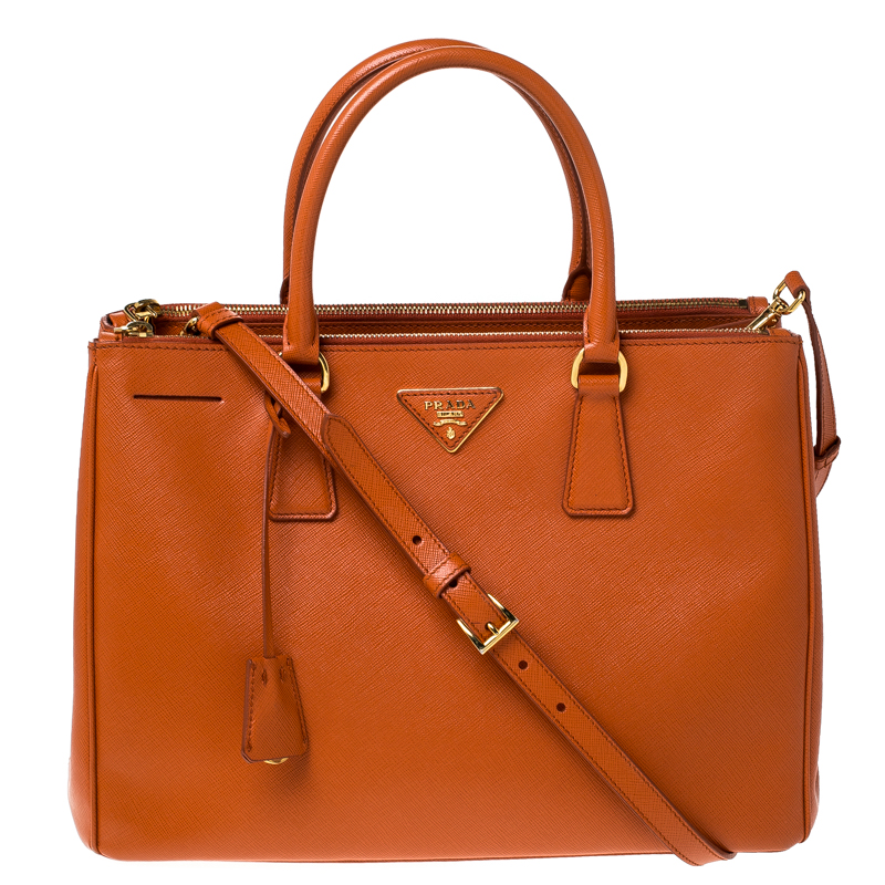 Prada Orange Saffiano Lux Leather Medium Double Zip Tote Prada | The ...