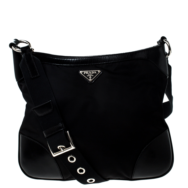 Prada Black Nylon and Leather Crossbody Bag