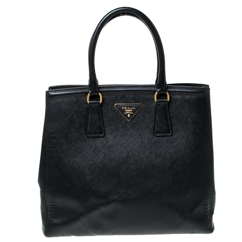 Pre Owned Prada Black Saffiano Lux Leather Parabole Tote