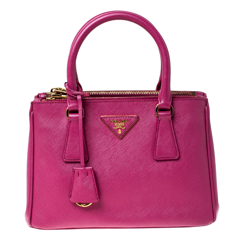 Prada Hot Pink Saffiano Lux Leather Mini Double Zip Tote Prada | The ...