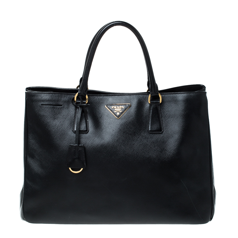 Pre Owned Prada Black Saffiano Lux Leather Gardener's Tote