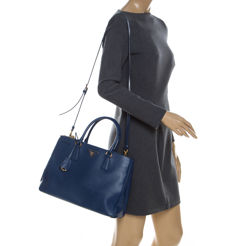 

Prada Blue Saffiano Lux Leather Medium Double Zip Tote