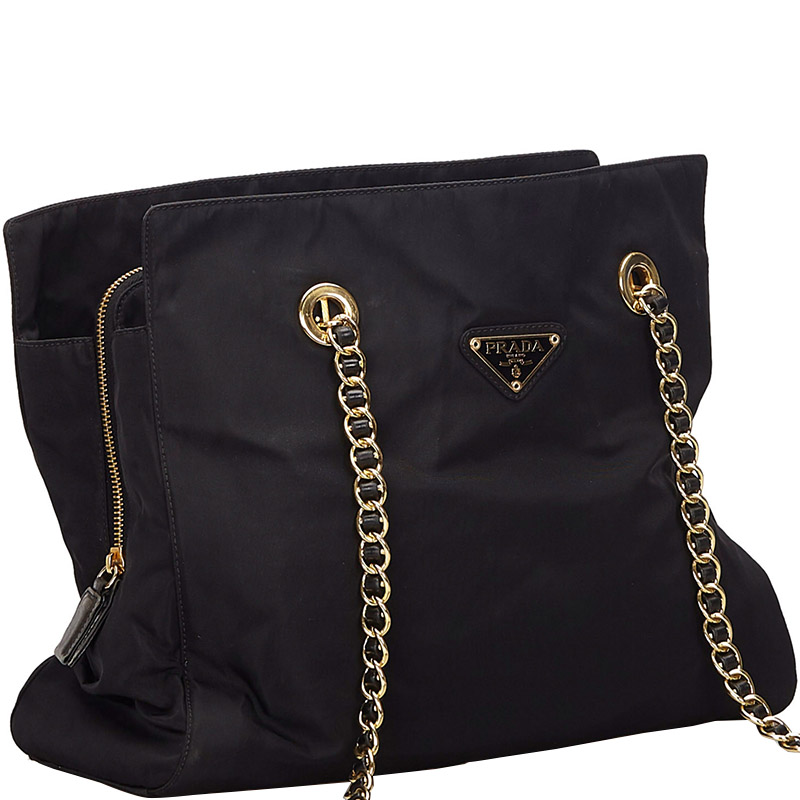 

Prada Black Nylon Chain Tote Bag