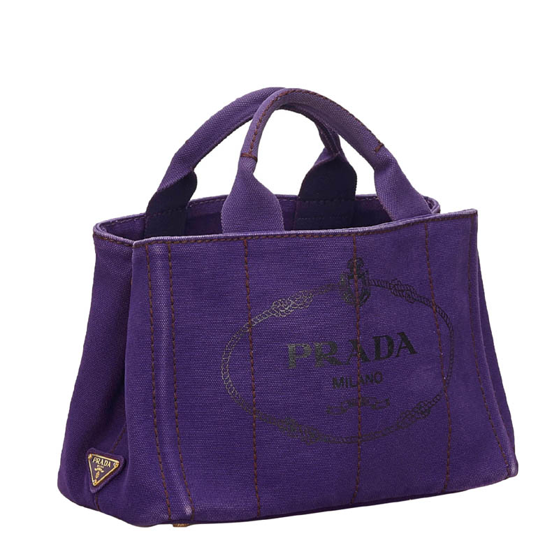 

Prada Purple Canapa Canvas Logo Satchel