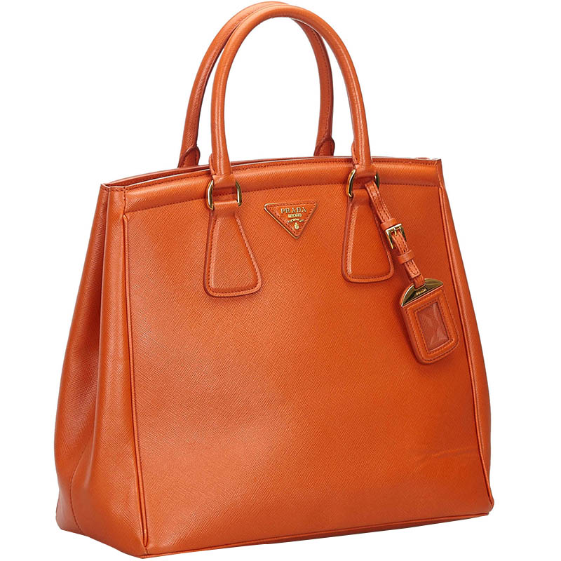 

Prada Orange Saffiano Leather Satchel