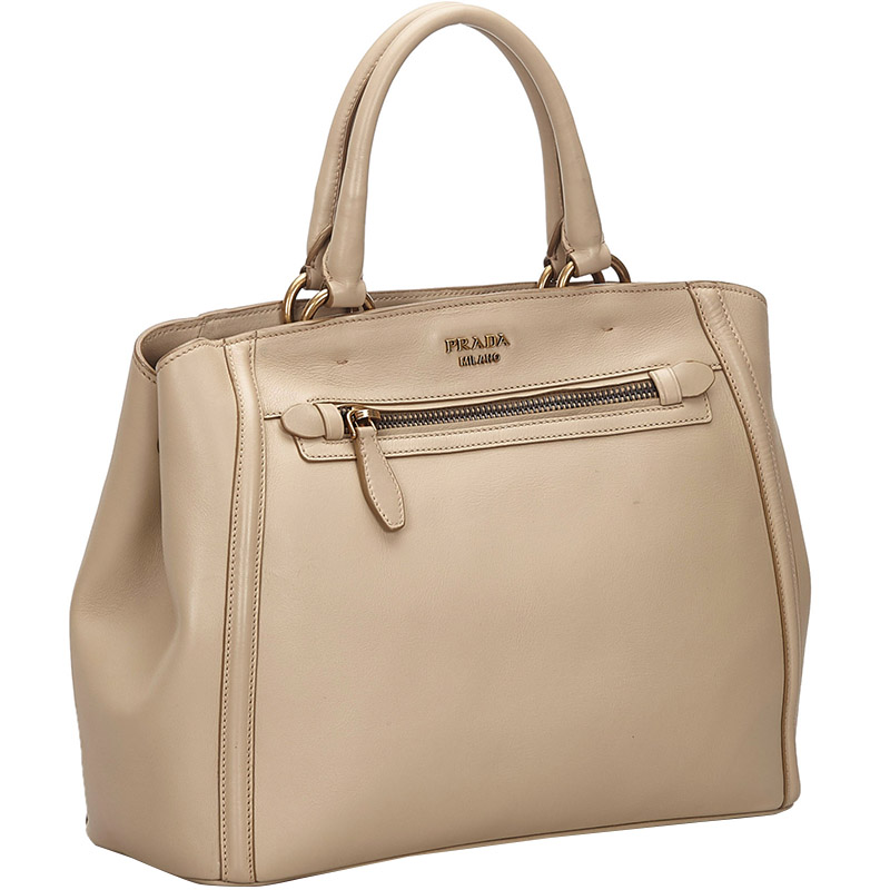 

Prada Brown Leather Satchel, Beige