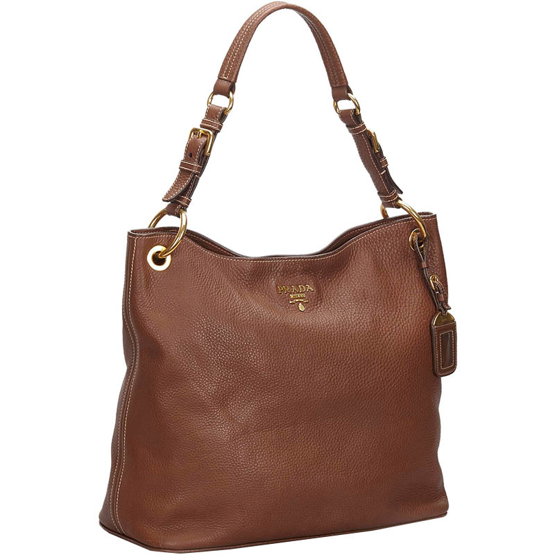 

Prada Brown Pebbled Leather Vitello Daino Shoulder Bag