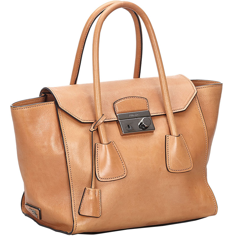 

Prada Brown Leather Sound Lock Tote