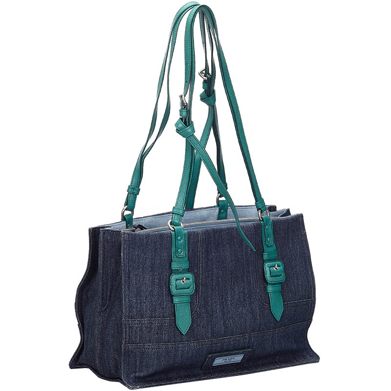 

Prada Navy Blue Etiquette Denim Satchel