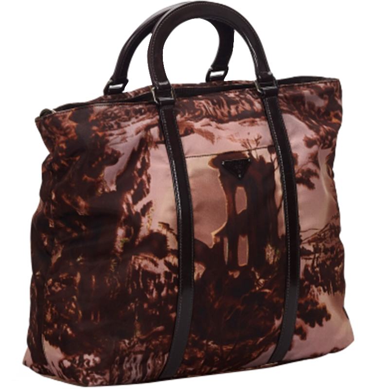 

Prada Brown Printed Nylon Tote Bag