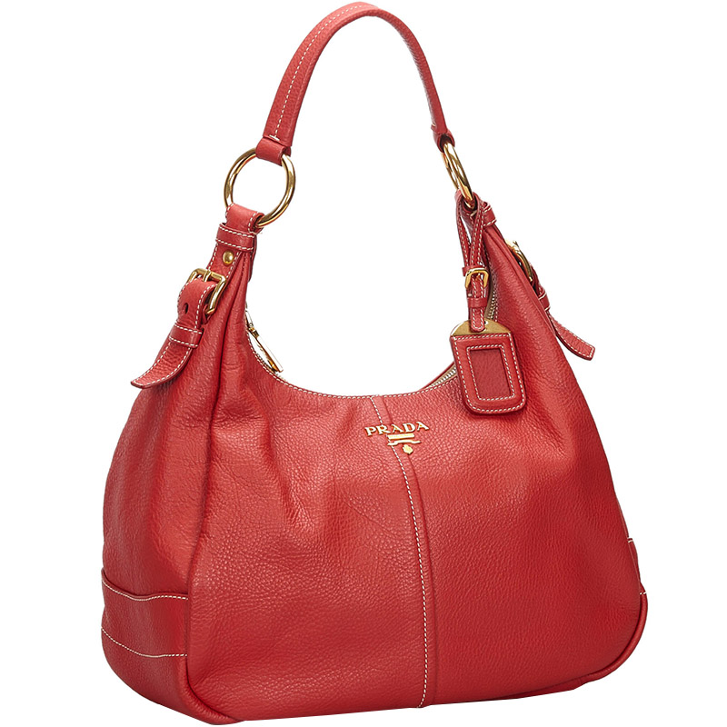 

Prada Red Leather Vitello Daino Shoulder Bag