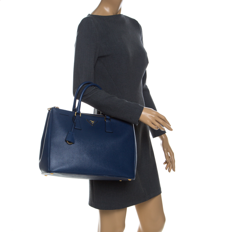 

Prada Blue Saffiano Lux Leather  Double Zip Tote