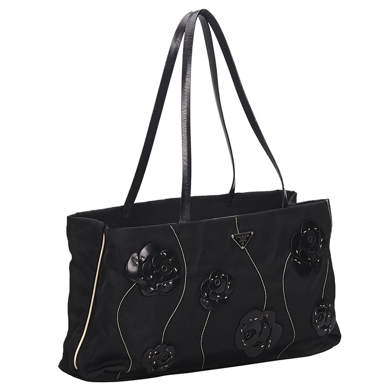

Prada Black Floral Nylon Tote Bag