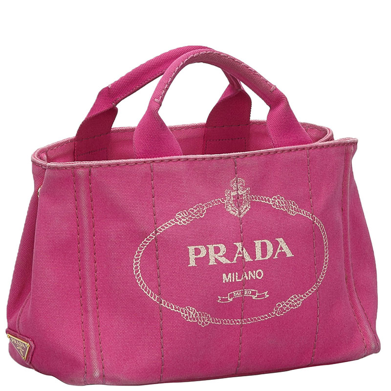

Prada Pink Canapa Canvas Logo Satchel