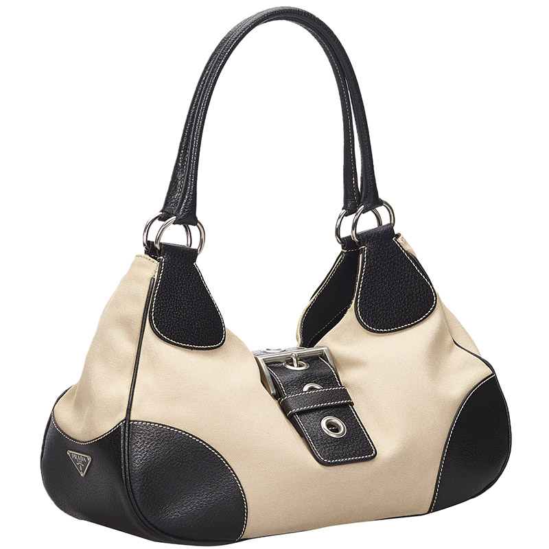 

Prada Brown Canvas And Leather Satchel, Beige