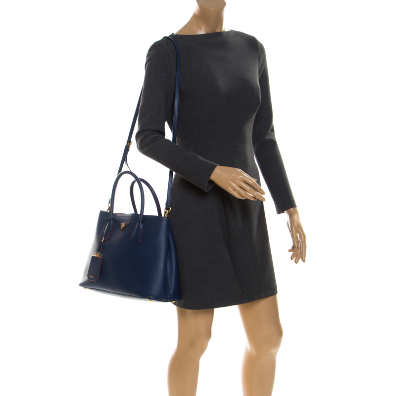 

Prada Blue Saffiano Cuir Leather Double Handle Tote