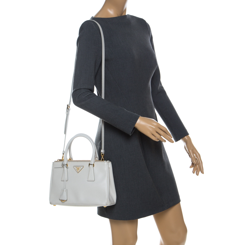 

Prada White Saffiano Lux Leather Mini Galleria Double Zip Tote