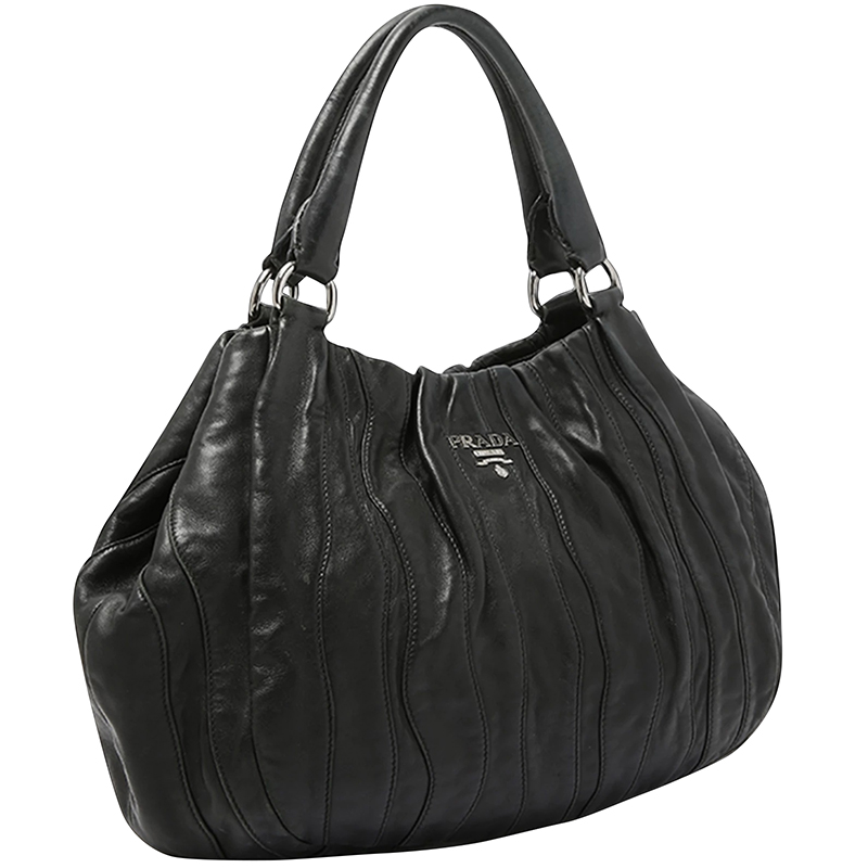 

Prada Black Nappa Waves Leather Hobo