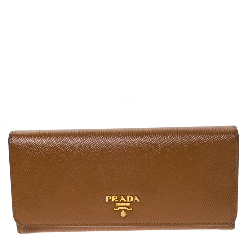 Pre Owned Prada Caramel Saffiano Lux Leather Continental Wallet