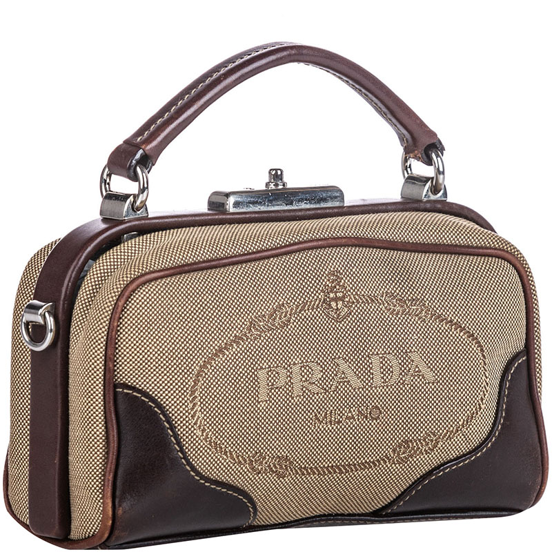 

Prada Brown Canvas And Leather Canapa Crossbody Bag
