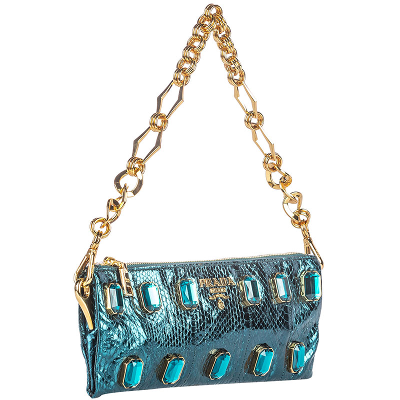 

Prada Light Blue/Blue Python Leather Pietre Baguette