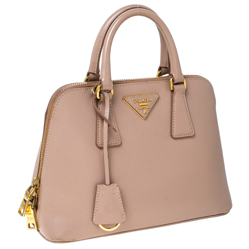 65479 auth PRADA Sabbia beige Saffiano Lux leather PROMENADE Shoulder Bag