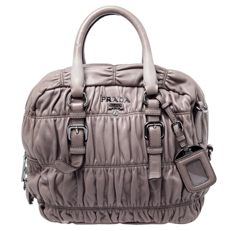 Pre Owned Prada Taupe Nappa Gaufre Leather Satchel