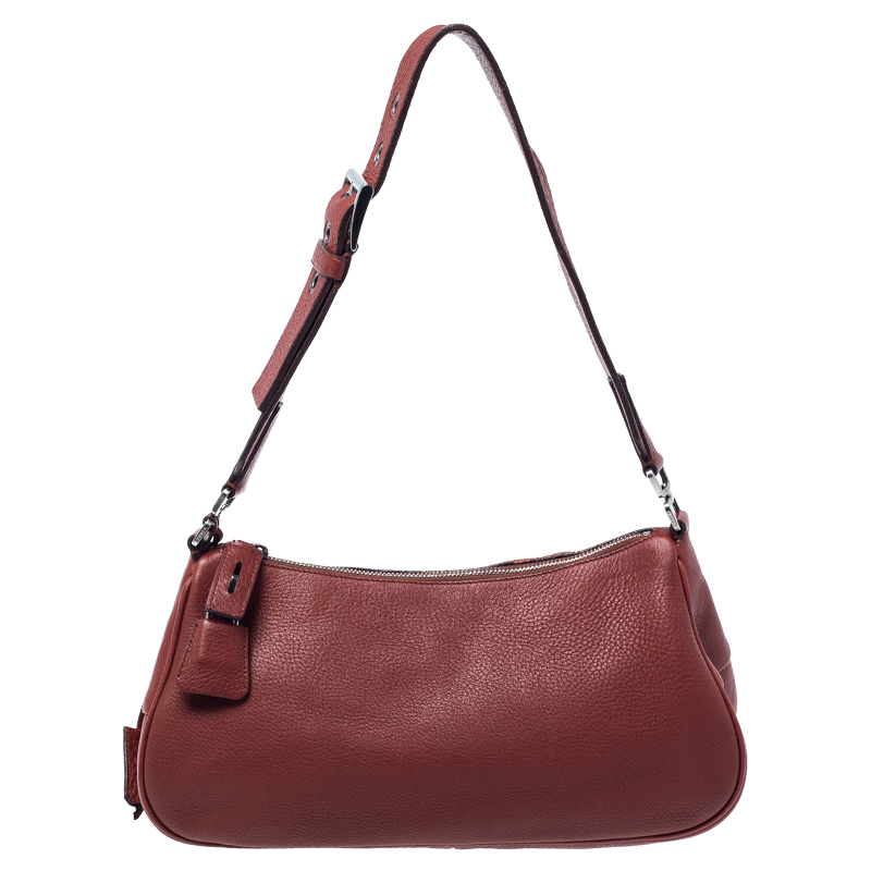Pre Owned Prada Maroon Leather Lock and Key Shoulder Bag