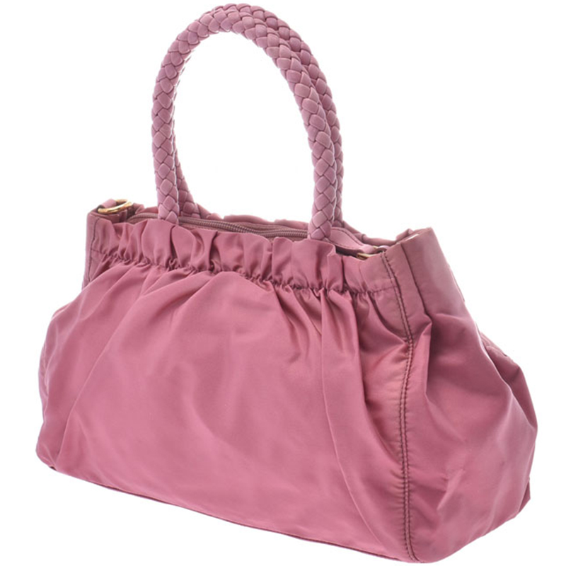 

Prada Pink Nylon Leather Gathered Everyday Bag