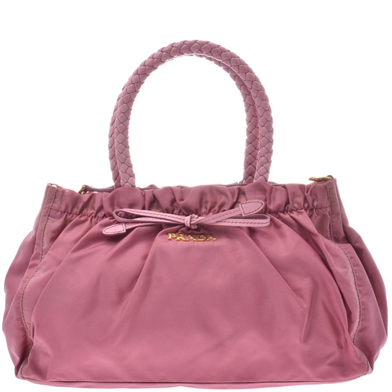 Prada Pink Nylon Leather Gathered Everyday Bag