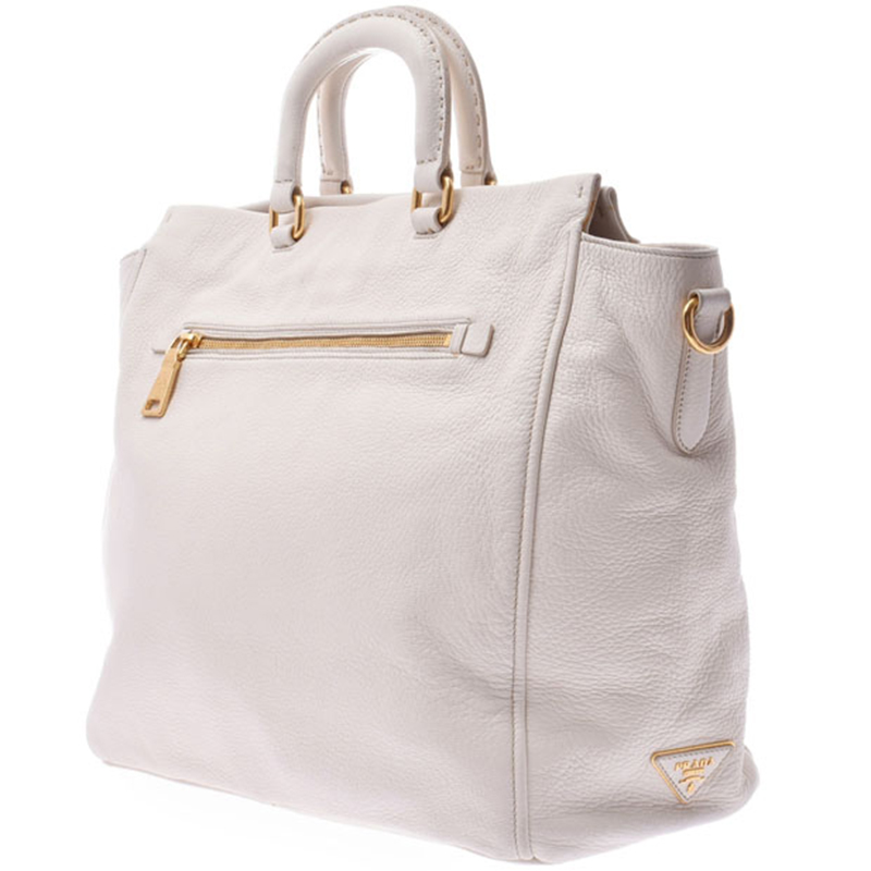 

Prada White Leather Tote Bag
