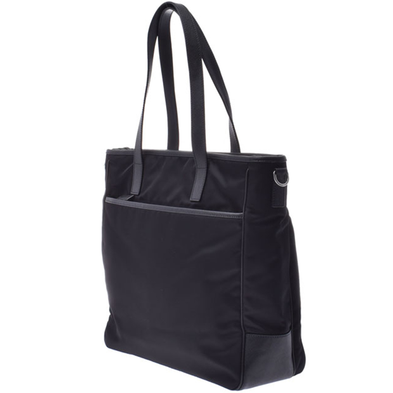 

Prada Black Nylon Leather Tote Bag