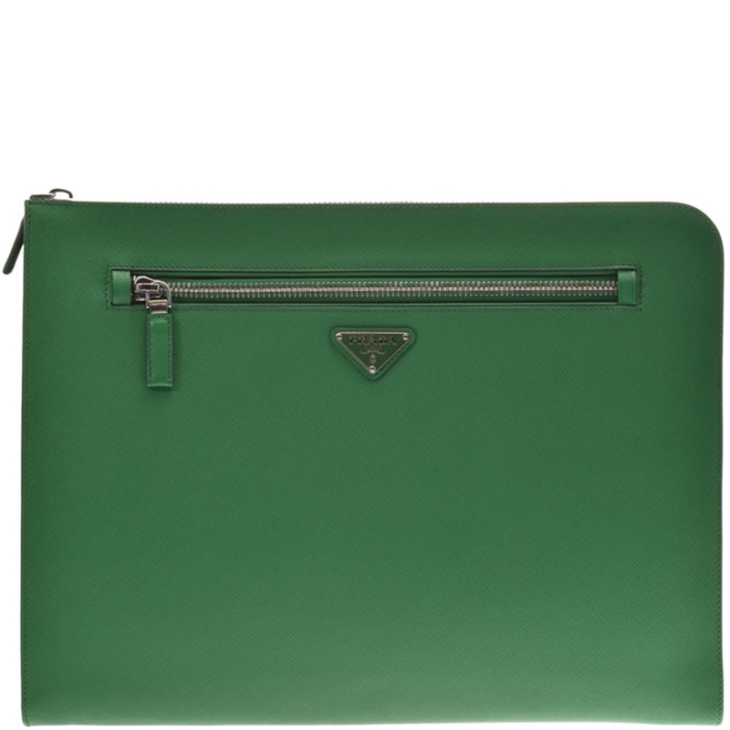 Prada Green Saffiano Leather Clutch Bag Prada Green Saffiano Leather Clutch Bag