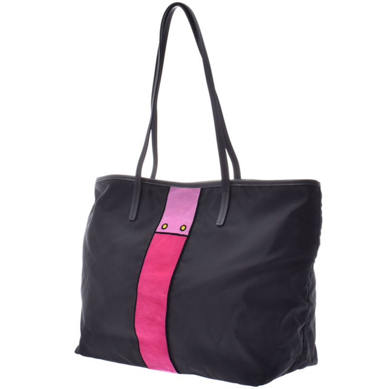 

Prada Black/Pink Nylon Leather Tote Bag