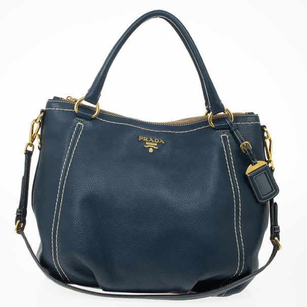 مملوكة مسبقًا Prada Navy Leather Vitello Daino Tote