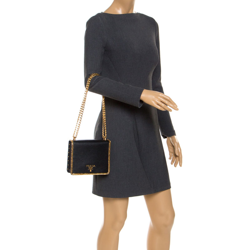 

Prada Black Saffiano Lux Leather Chain Shoulder Bag